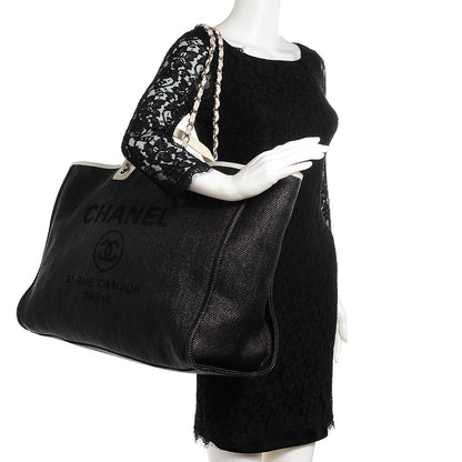 Chanel Canvas Large Deauville Tote Black White 2 of 7