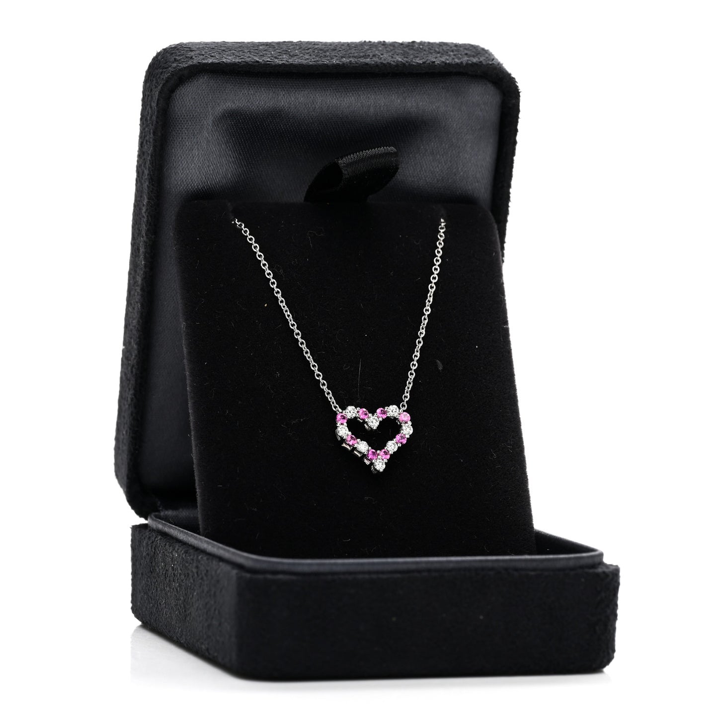 Platinum Diamond Pink Sapphire Mini Heart Pendant Necklace