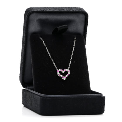 Tiffany Platinum Diamond Pink Sapphire Mini Heart Pendant Necklace 6 of 6