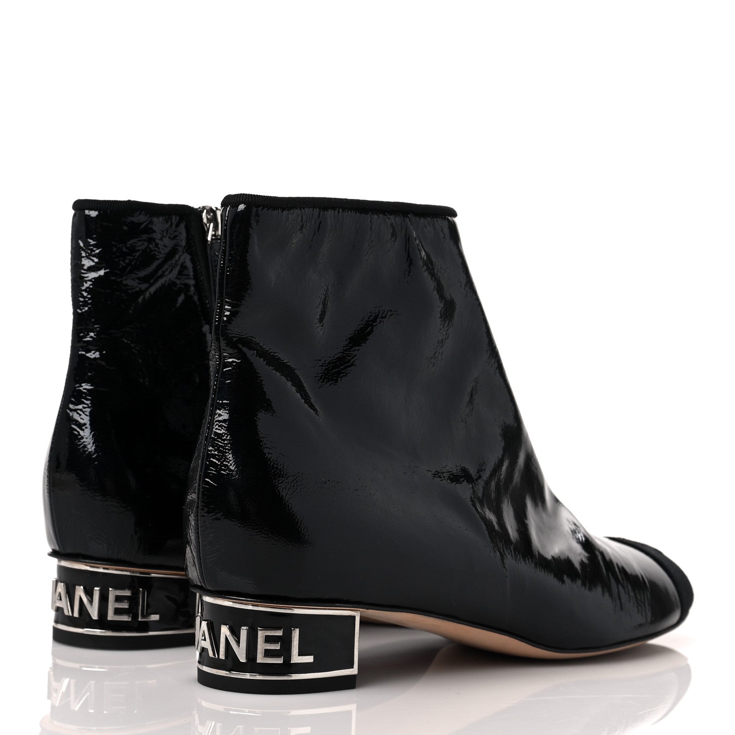 Chanel Patent Goatskin Grosgain Cap Toe Short Ankle Boots 40.5 Black 4 of 9