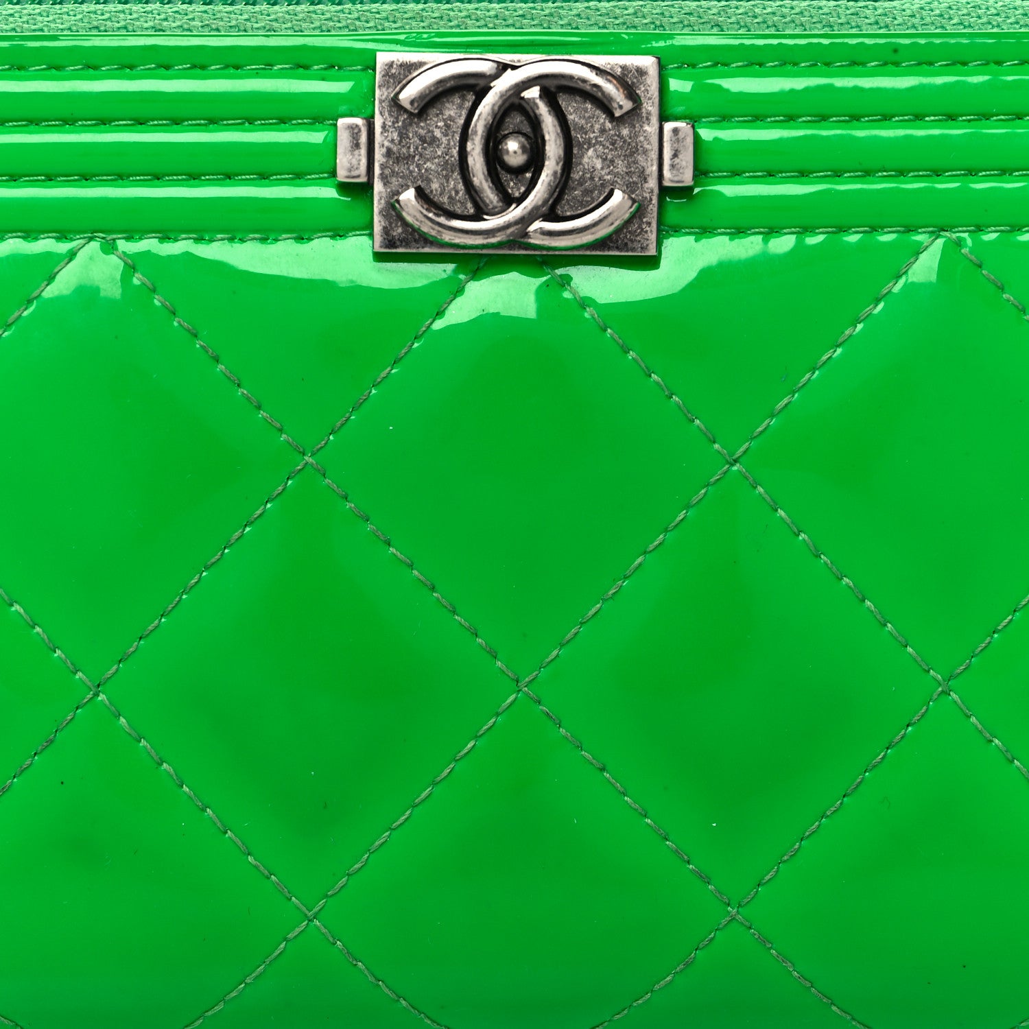 Chanel Patent Quilted Small Boy Zip Around Wallet Green 9 of 16