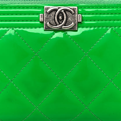 Chanel Patent Quilted Small Boy Zip Around Wallet Green 9 of 16