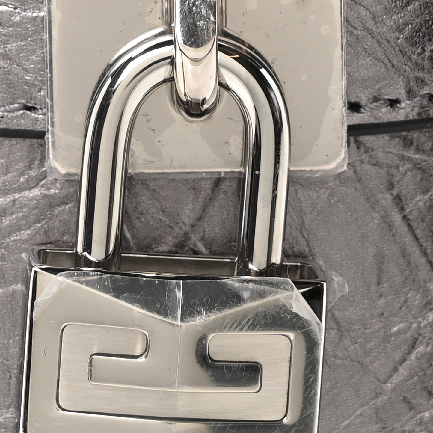 Laminated Lambskin Micro Shark Lock Bucket Bag Silvery Grey