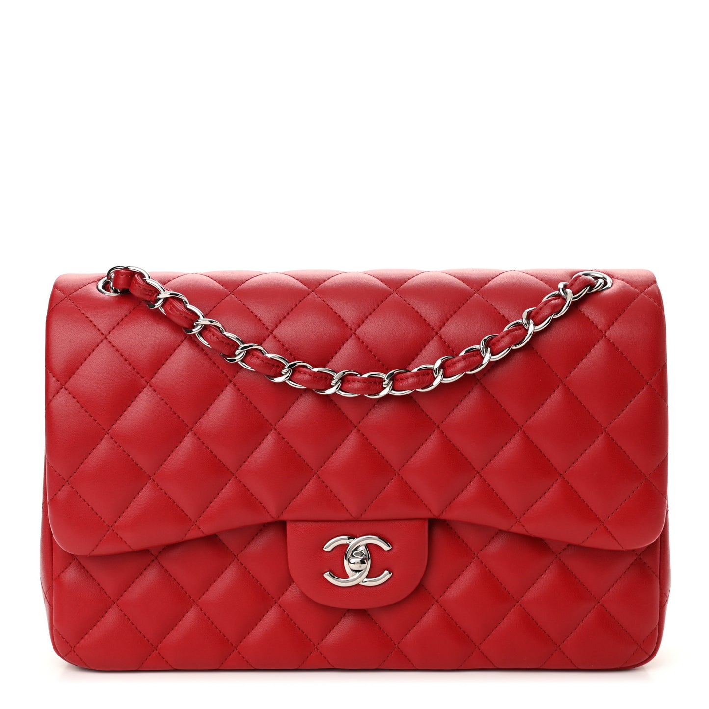 Lambskin Quilted Jumbo Double Flap Red