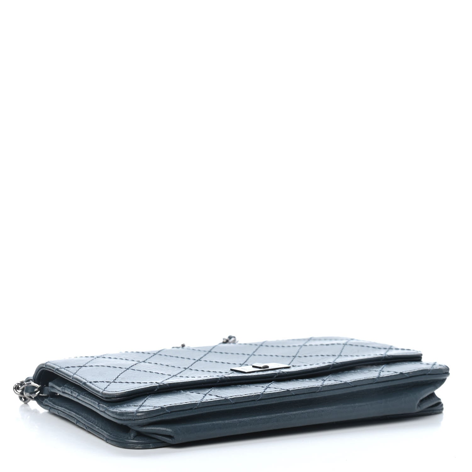 Chanel Aged Lambskin Quilted Reissue Wallet On Chain WOC Dark Blue 3 of 4