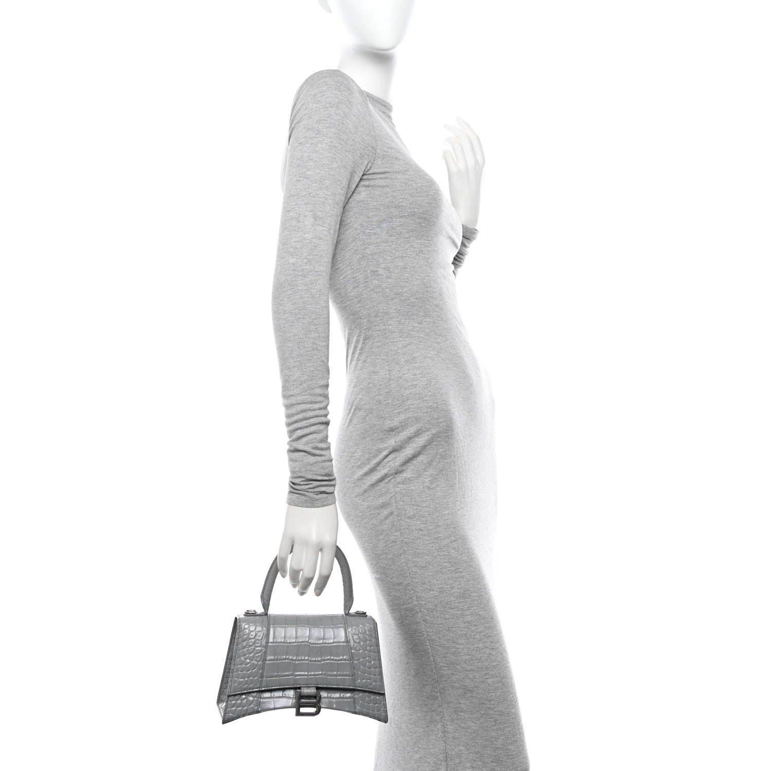 Balenciaga Shiny Calfskin Crocodile Embossed Small Hourglass Top Handle Bag Steel Grey 2 of 14