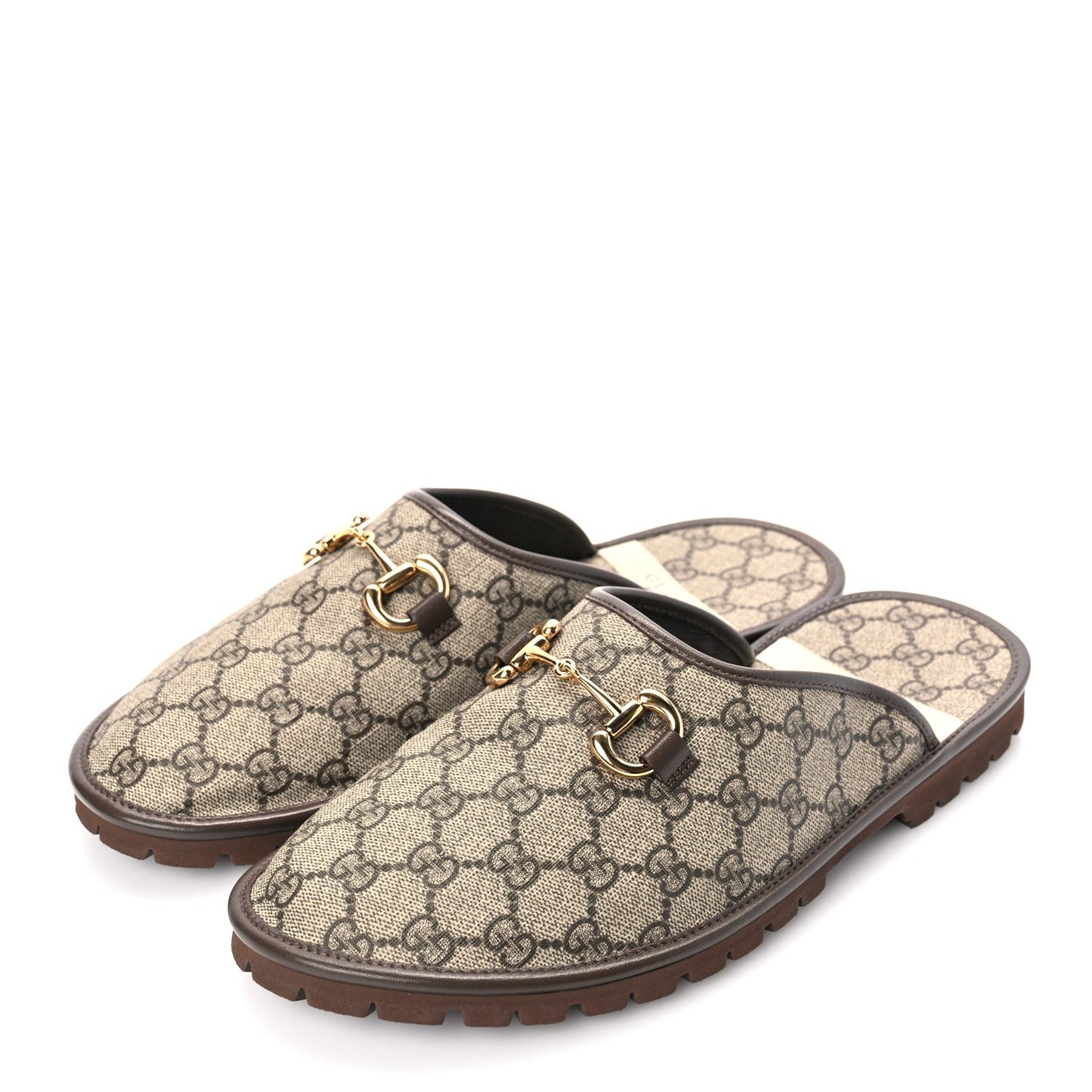 GG Supreme Monogram Granada Kid Mens Horsebit Lug Sole Mules 9.5 Beige Ebony New Acero