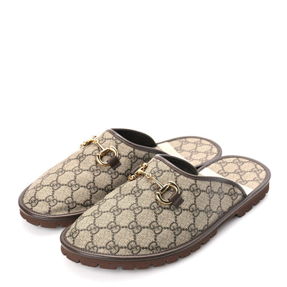 Gucci GG Supreme Monogram Granada Kid Mens Horsebit Lug Sole Mules 9.5 Beige Ebony New Acero 3 of 8