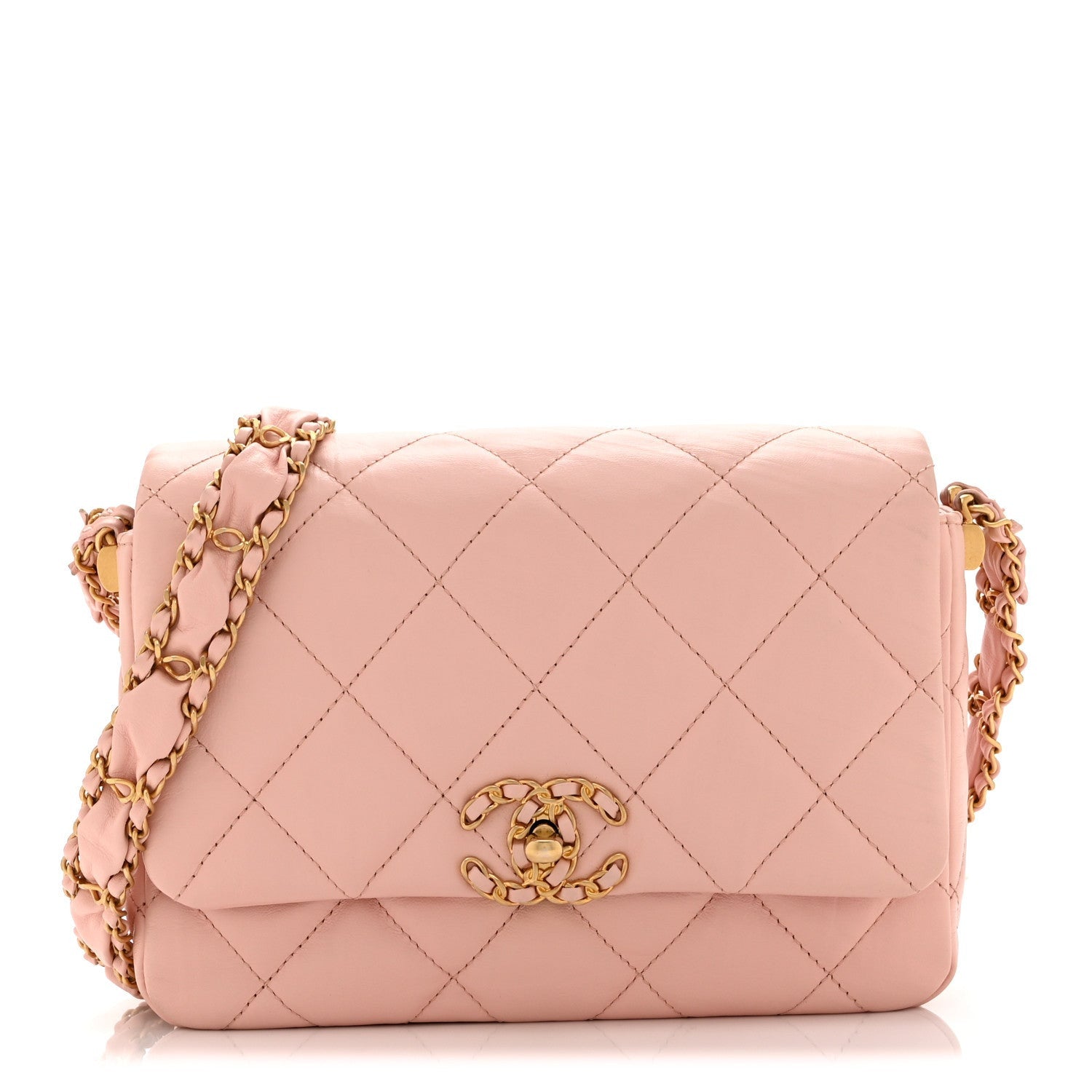 Chanel Crumpled Calfskin Quilted Braided CC Flap Light Pink 1 of 1