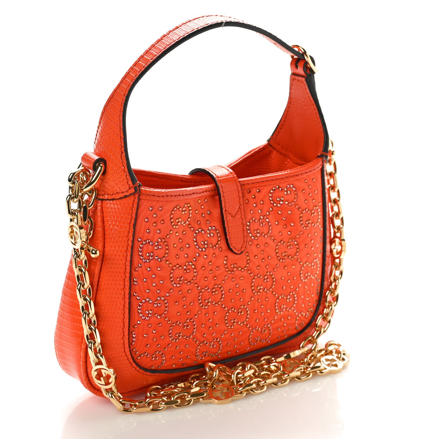 Gucci Canvas Lizard Crystal GG Monogram Mini Jackie 1961 Orange 2 of 9