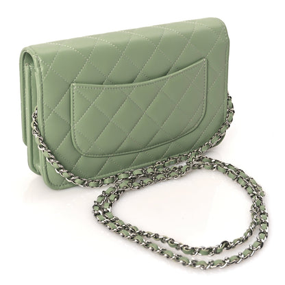 Chanel Lambskin Quilted Crystal Star Wallet On Chain WOC Green 2 of 9