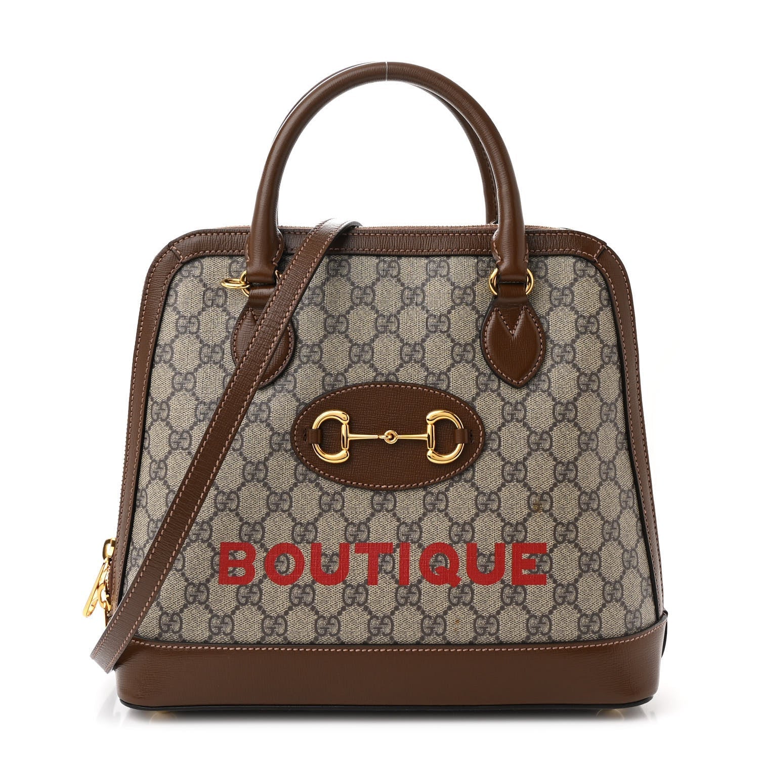 Gucci GG Supreme Monogram Azalea Calfskin Boutique Horsebit 1955 Top Handle Bag Beige Ebony Brown Sugar 1 of 7