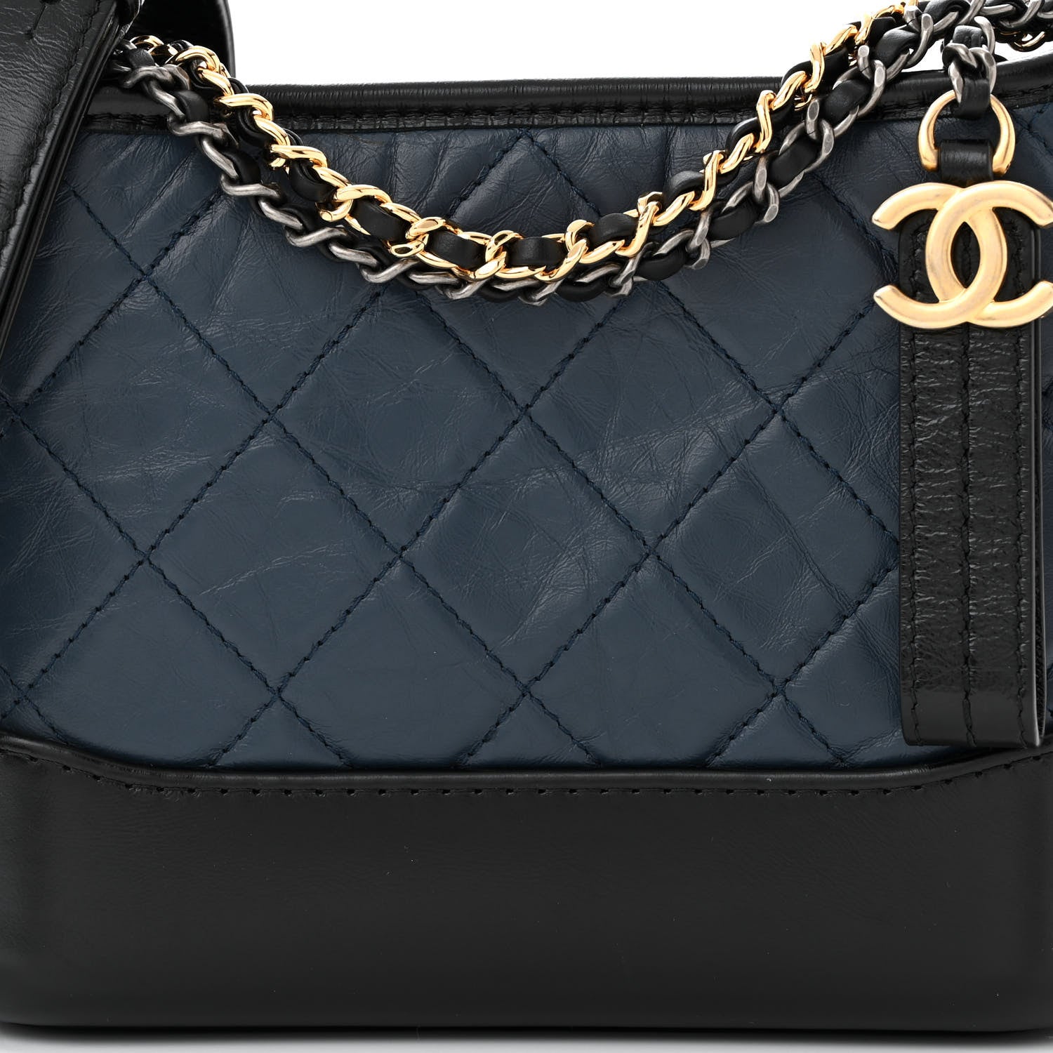 Chanel Aged Calfskin Quilted Small Gabrielle Hobo Navy Black 8 of 12