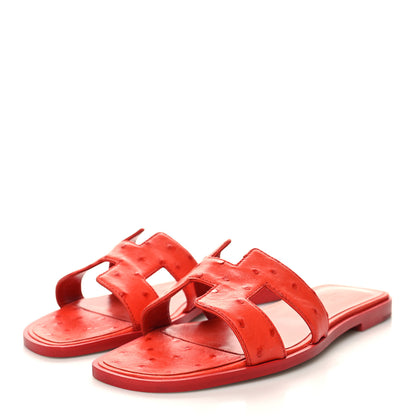 Hermes Ostrich Oran Sandals 37 Jasper Rouge 3 of 8