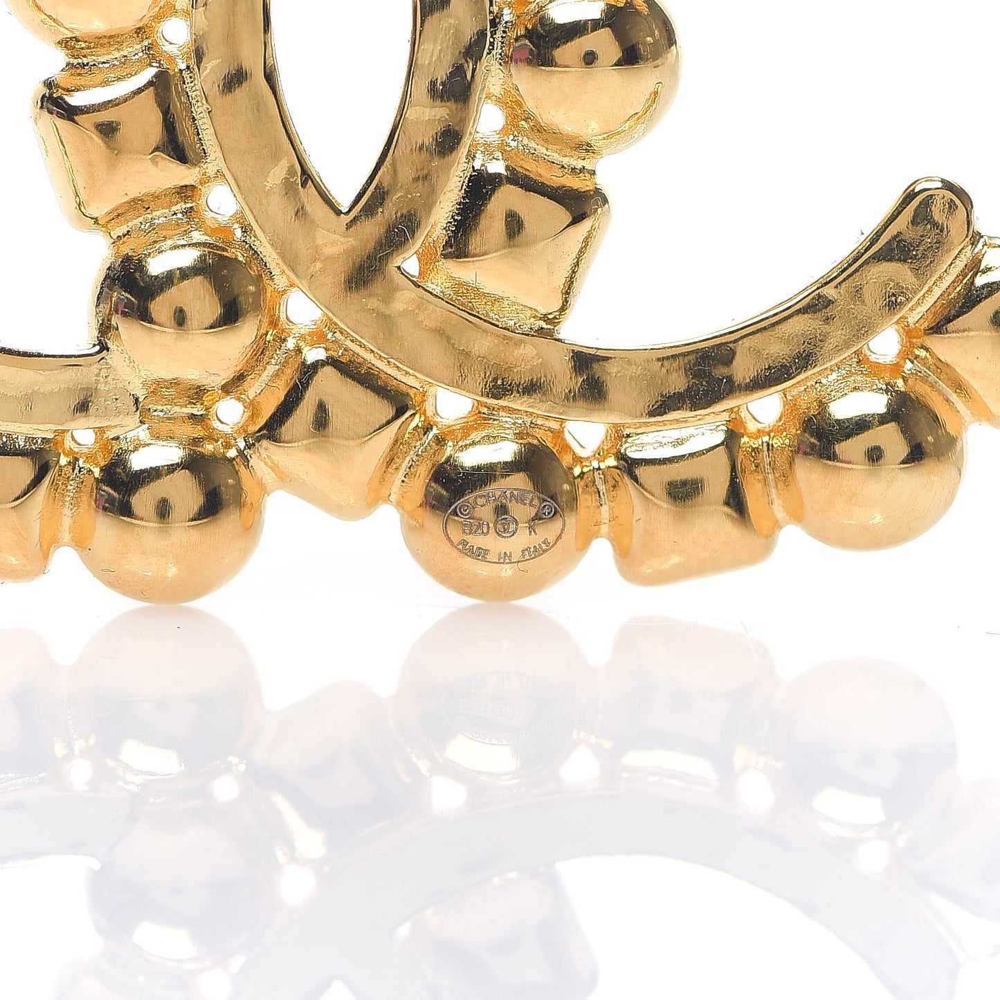 Pearl Crystal Baguette CC Brooch Gold