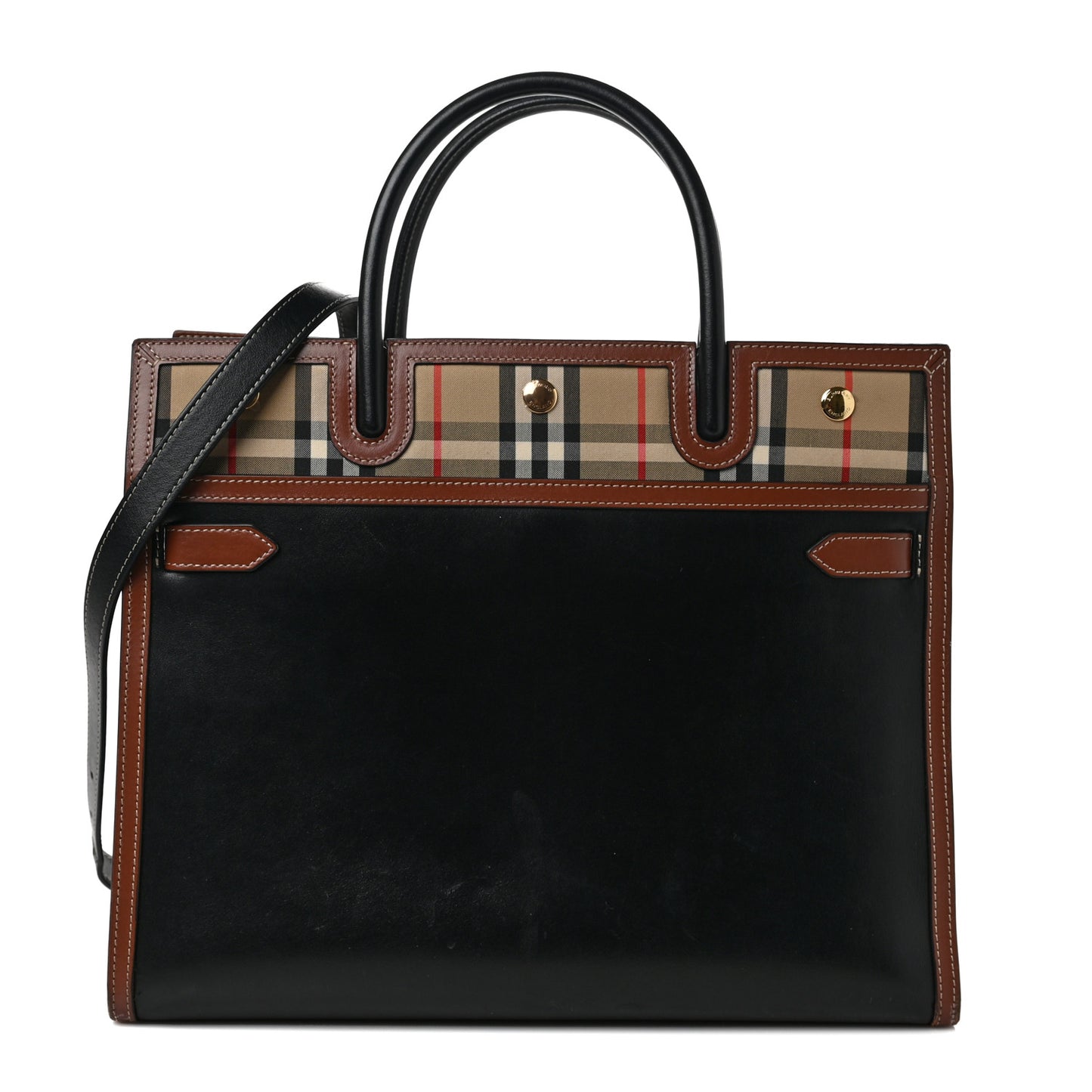 Calfskin Vintage Check Medium Two Handle Title Bag Black