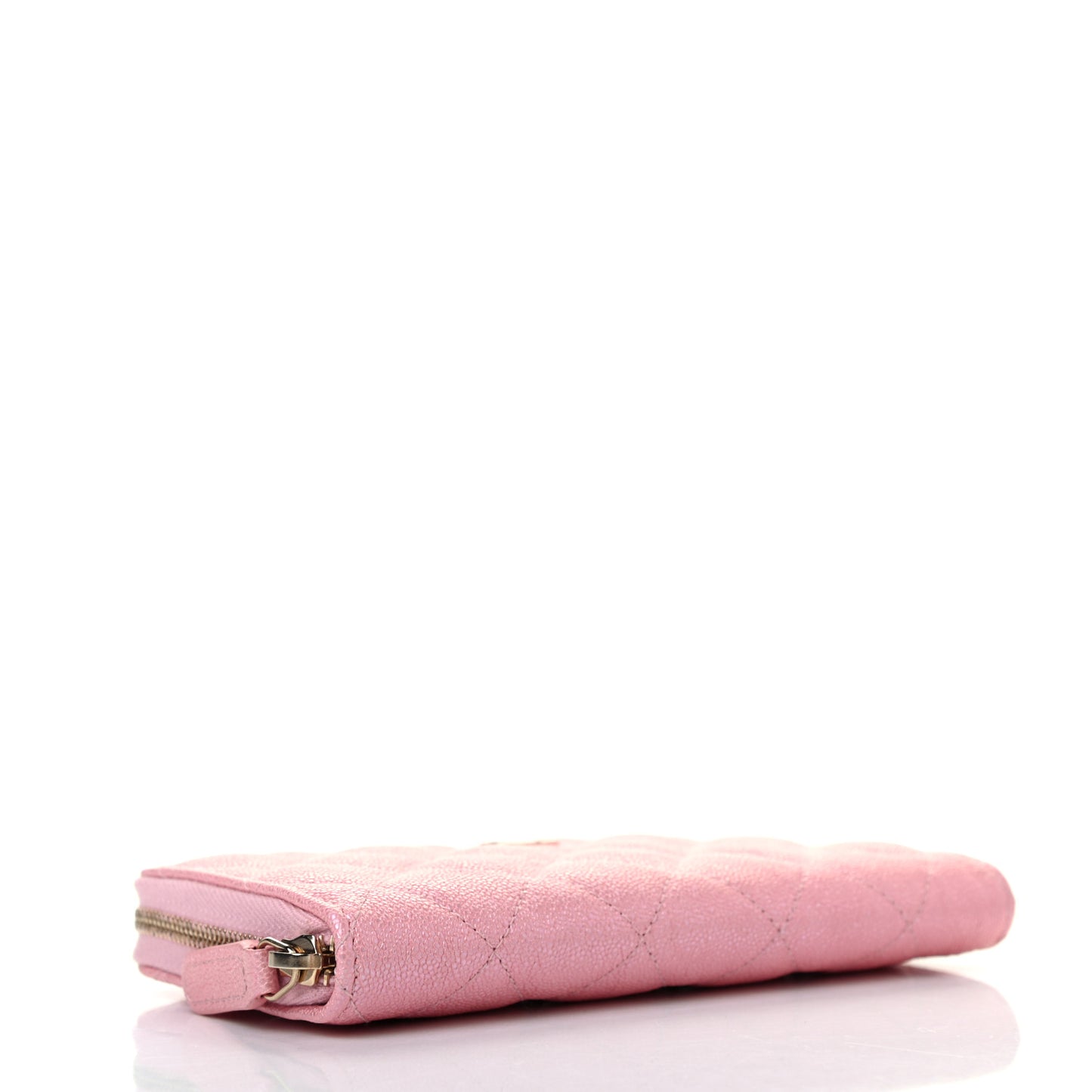 Iridescent Caviar Quilted Medium Zip Around Wallet Pink