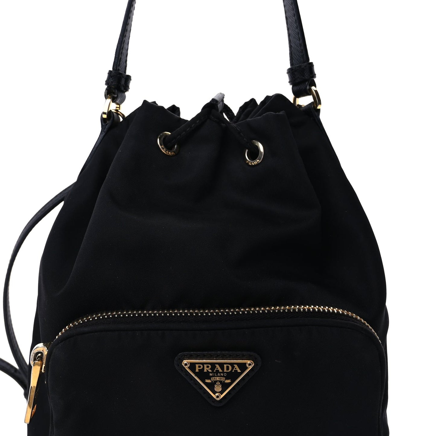 Nylon Vela Saffiano Mini Bucket Crossbody Bag  Black