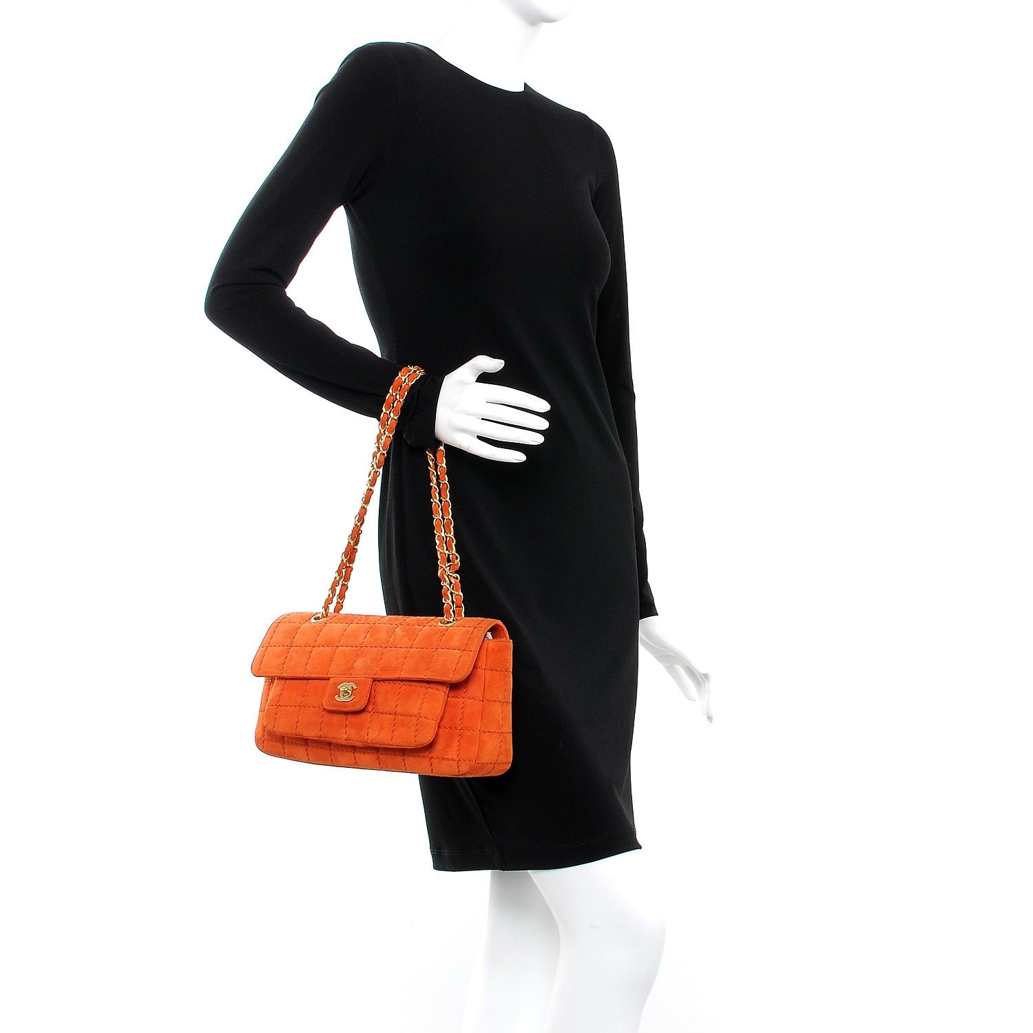 Chanel Suede Square Double Stitch Flap Orange 2 of 12