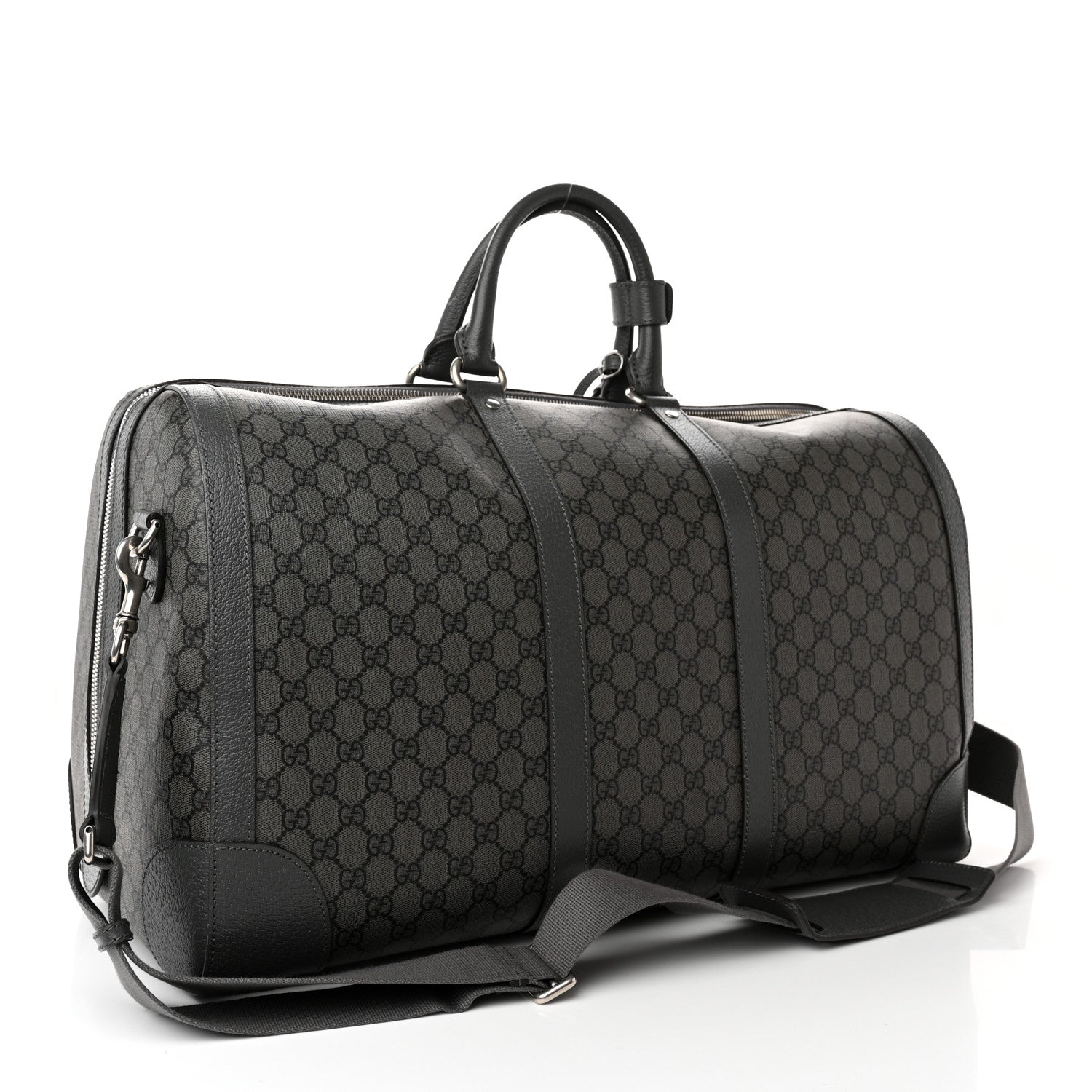 Gucci GG Supreme Monogram Textured Dollar Calfskin Large Savoy Duffle Bag Grey Black Graphite Grey 2 of 15
