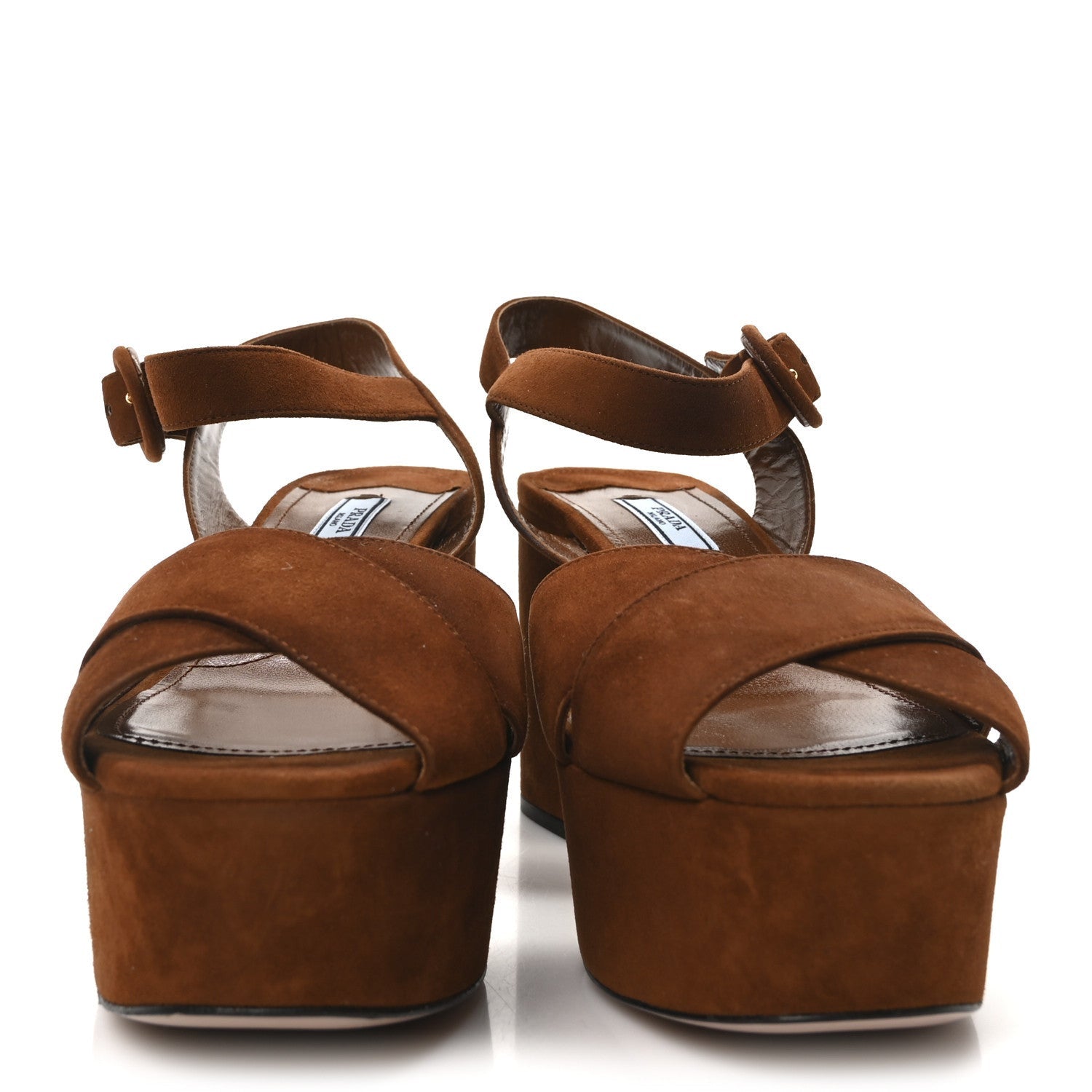 Prada Camoscio Crisscross Platform Sandals 39.5 Palissandro 3 of 7