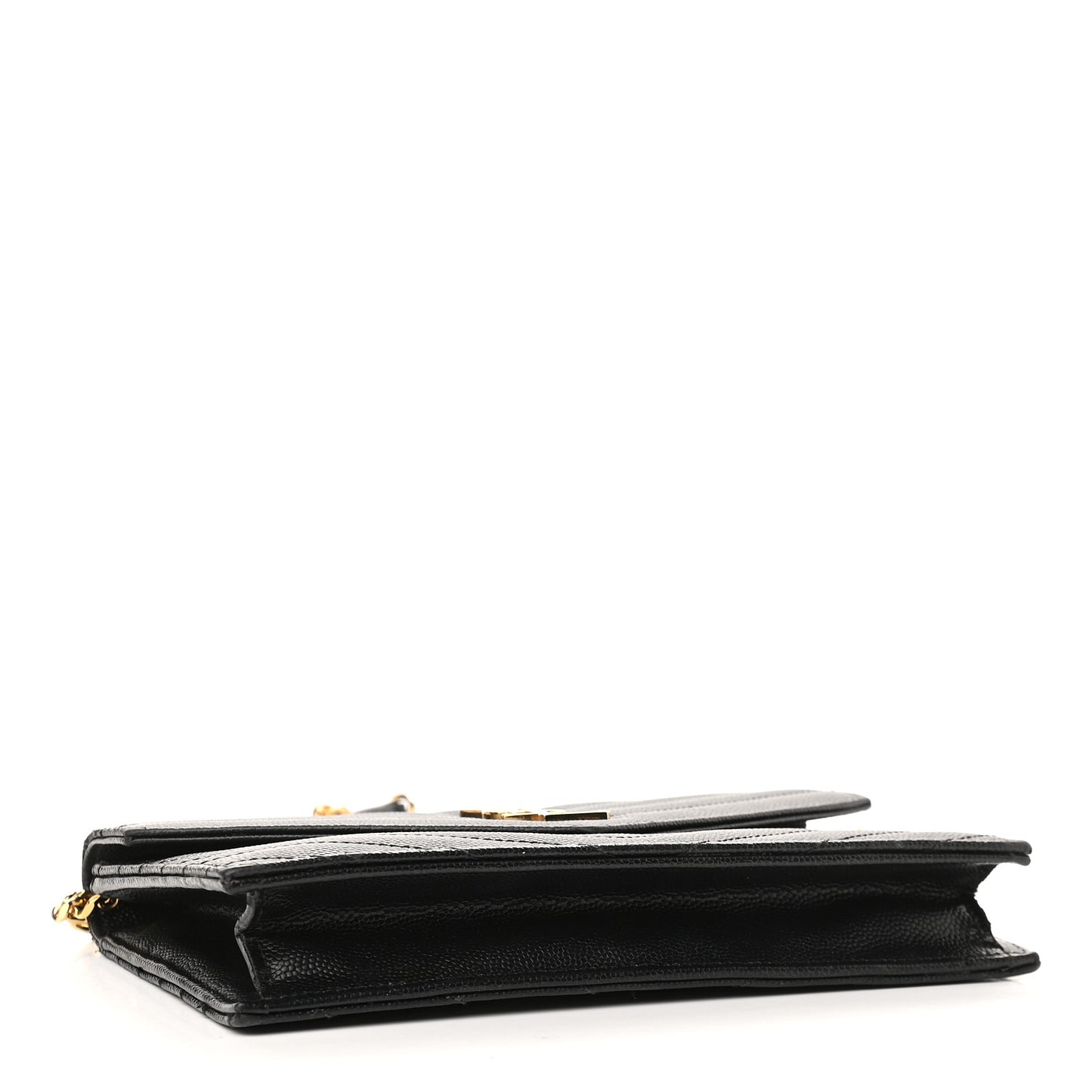 Grain De Poudre Matelasse Chevron Monogram Envelope Chain Wallet Black