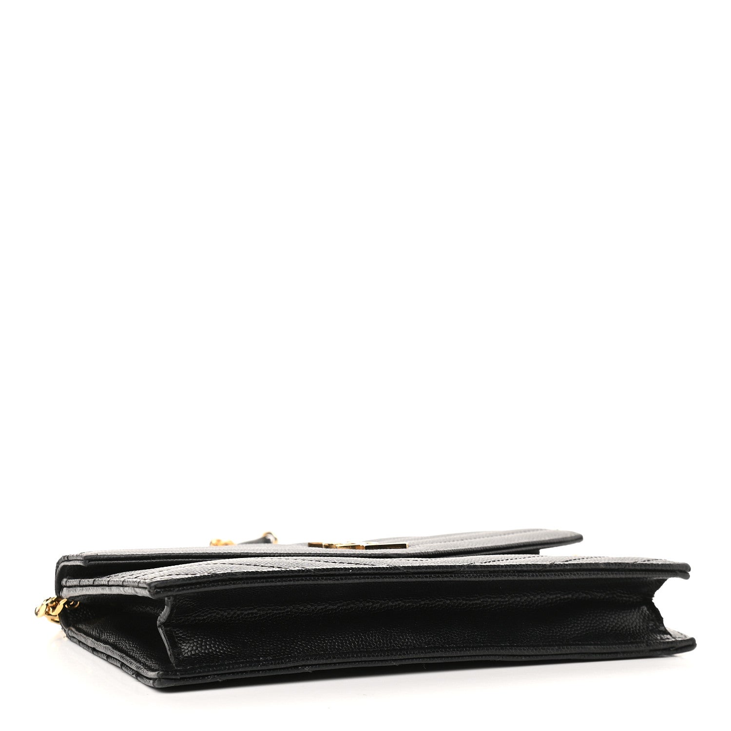 Saint Laurent Grain De Poudre Matelasse Chevron Monogram Envelope Chain Wallet Black 4 of 12