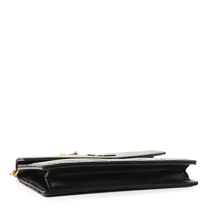 Saint Laurent Grain De Poudre Matelasse Chevron Monogram Envelope Chain Wallet Black 4 of 12