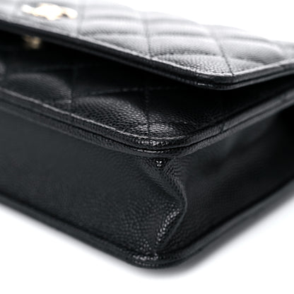 Chanel Caviar Quilted Wallet With Charms On Chain WOC Black 10 of 14