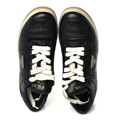 Prada Nappa Rois Triangle Womens Downtown Low Top 30mm Sneakers 37.5 Black White 5 of 7