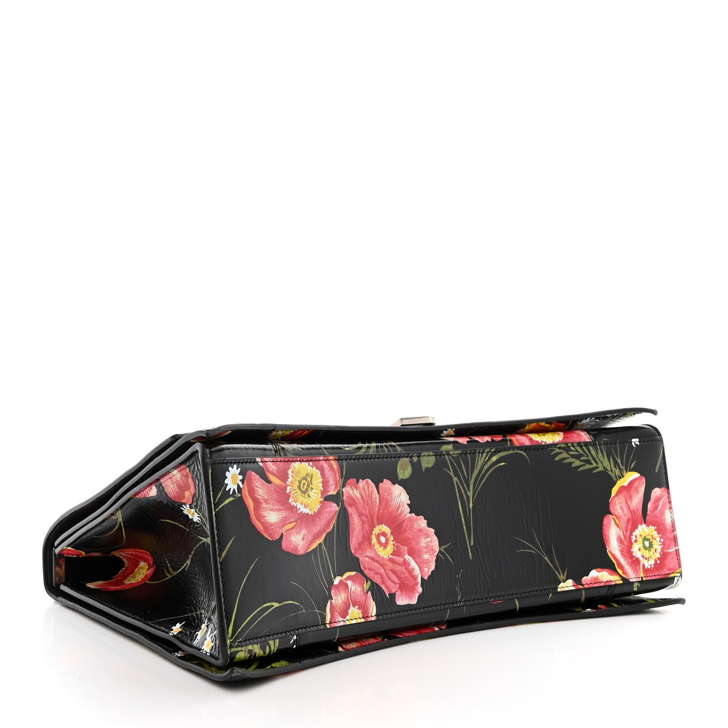 Shiny Paper Calfskin Floral Print Large Crush Sling Bag Black Red
