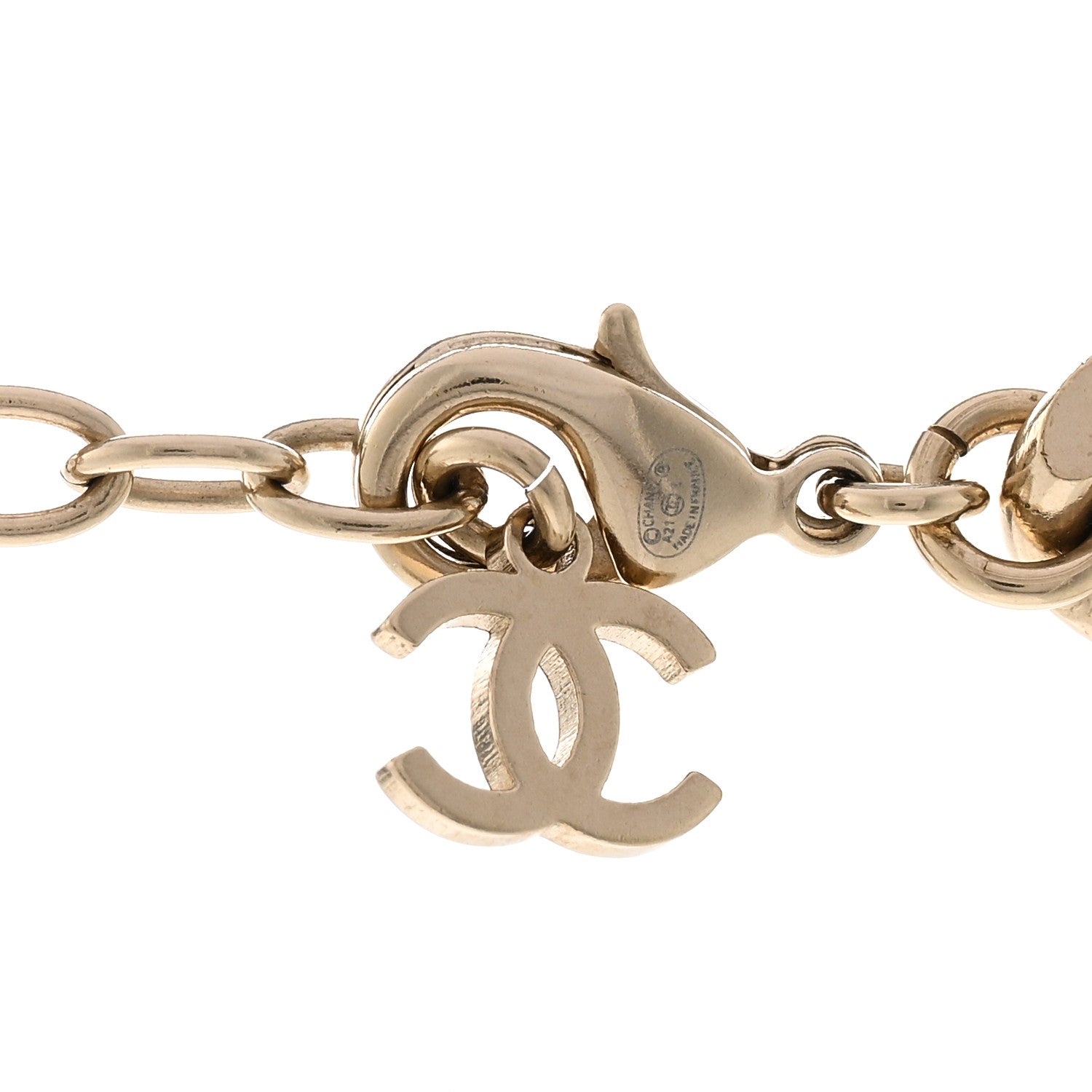 Chanel Crystal Strass CC Necklace Light Gold Pink 5 of 6