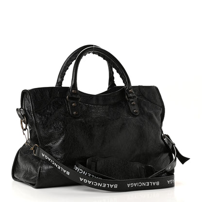 Balenciaga Agneau Classic Hardware City Logo Strap Black White 3 of 9