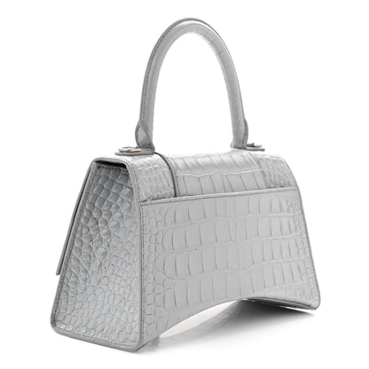 Balenciaga Shiny Calfskin Crocodile Embossed Small Hourglass Top Handle Bag Steel Grey 3 of 14