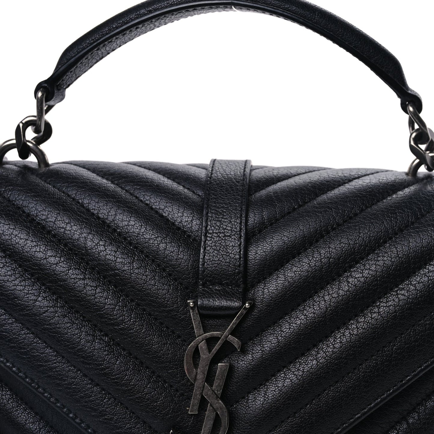 Sheepskin Matelasse Chevron Monogram Medium College Bag  Black