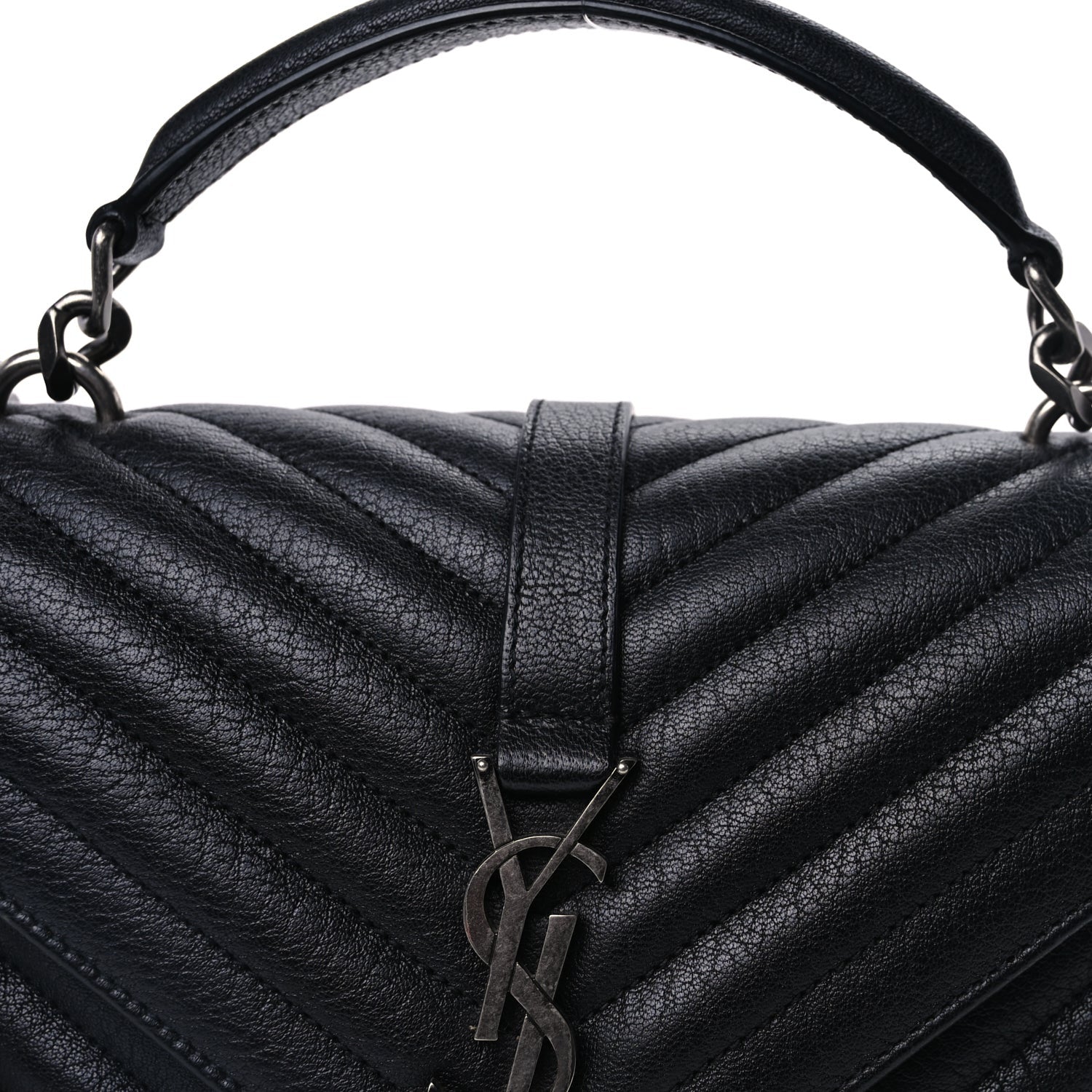 Saint Laurent Sheepskin Matelasse Chevron Monogram Medium College Bag  Black 6 of 8