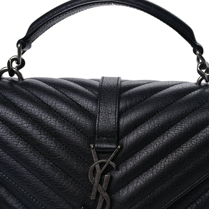 Saint Laurent Sheepskin Matelasse Chevron Monogram Medium College Bag  Black 6 of 8