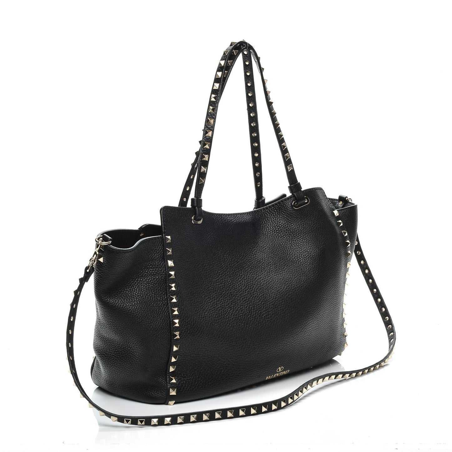 Pebbled Calfskin Medium Rockstud Tote Black
