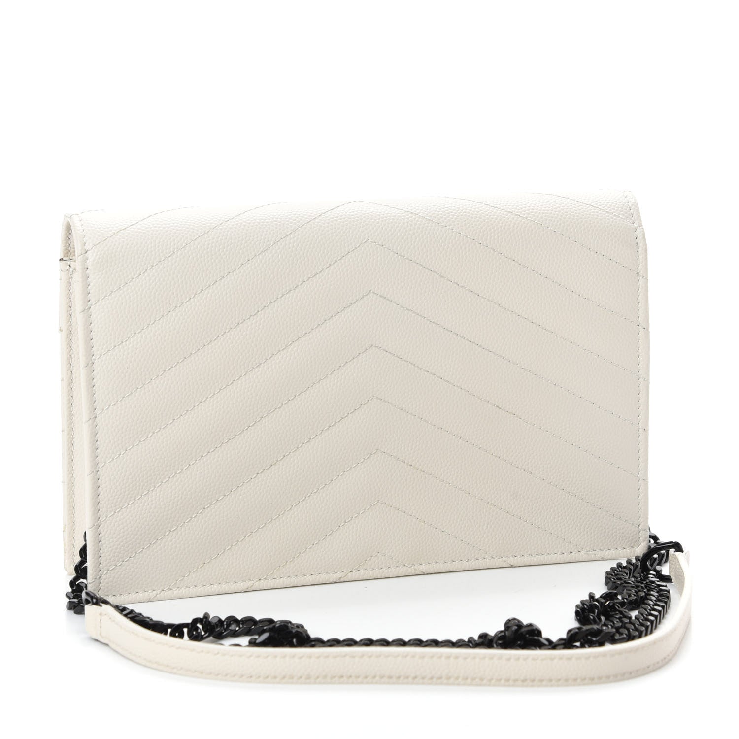 Saint Laurent Grain De Poudre Matelasse Chevron Monogram Envelope Chain Wallet Dove White 3 of 11