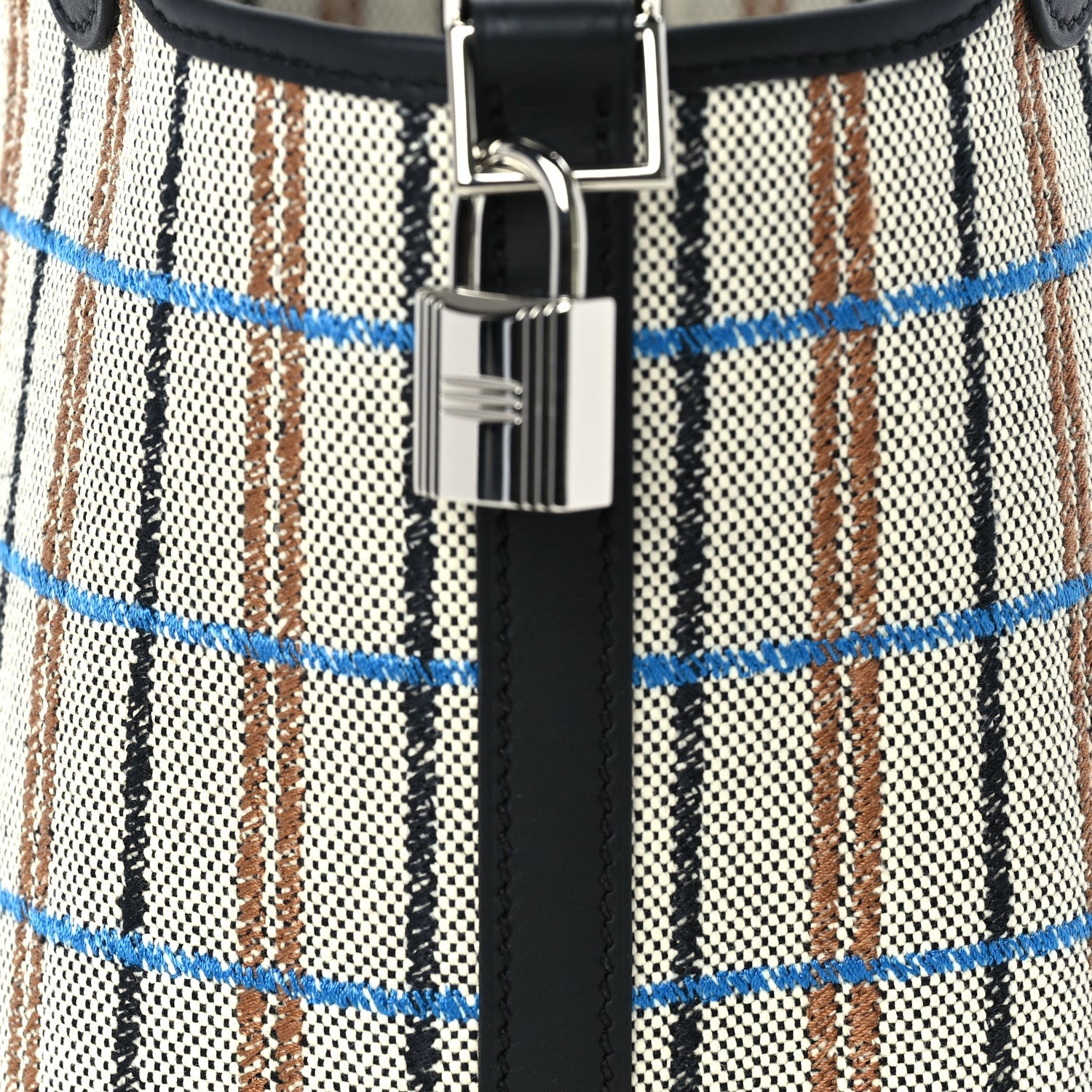 Hermes Swift Toile Borderie H Picotin Lock 18  Noir Ecru Fauve Bleu Zanzibar 7 of 9