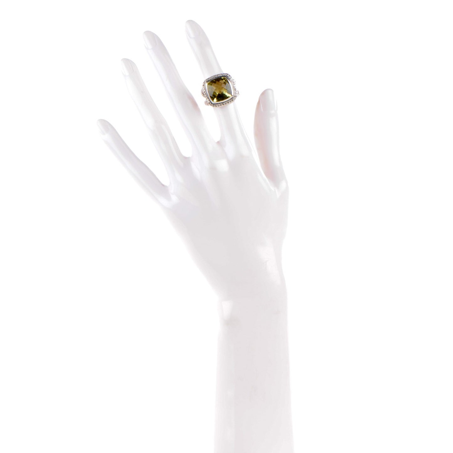 Sterling Silver 18K White Gold Diamond Lemon Quartz 14mm Albion Ring 47 4