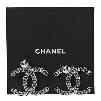 Chanel Pearl Chain Link CC Drop Earrings Silver 5 of 5