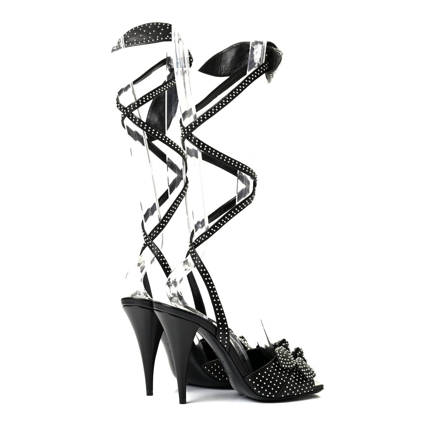 Calfskin Studded Bow Sandals 37.5 Black