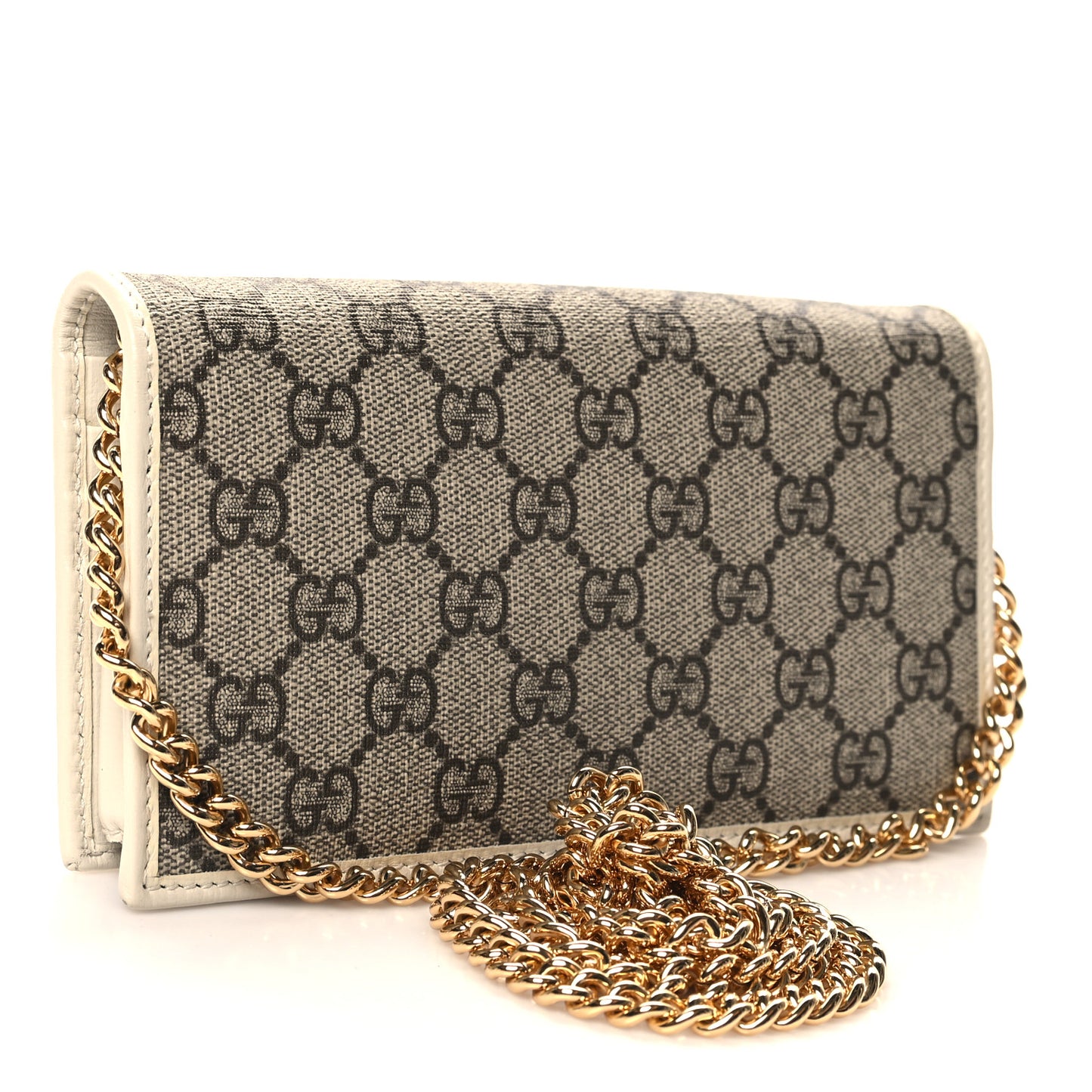 GG Supreme Monogram Azalea Calfskin Horsebit 1955 Wallet On Chain Beige Ebony Mystic White