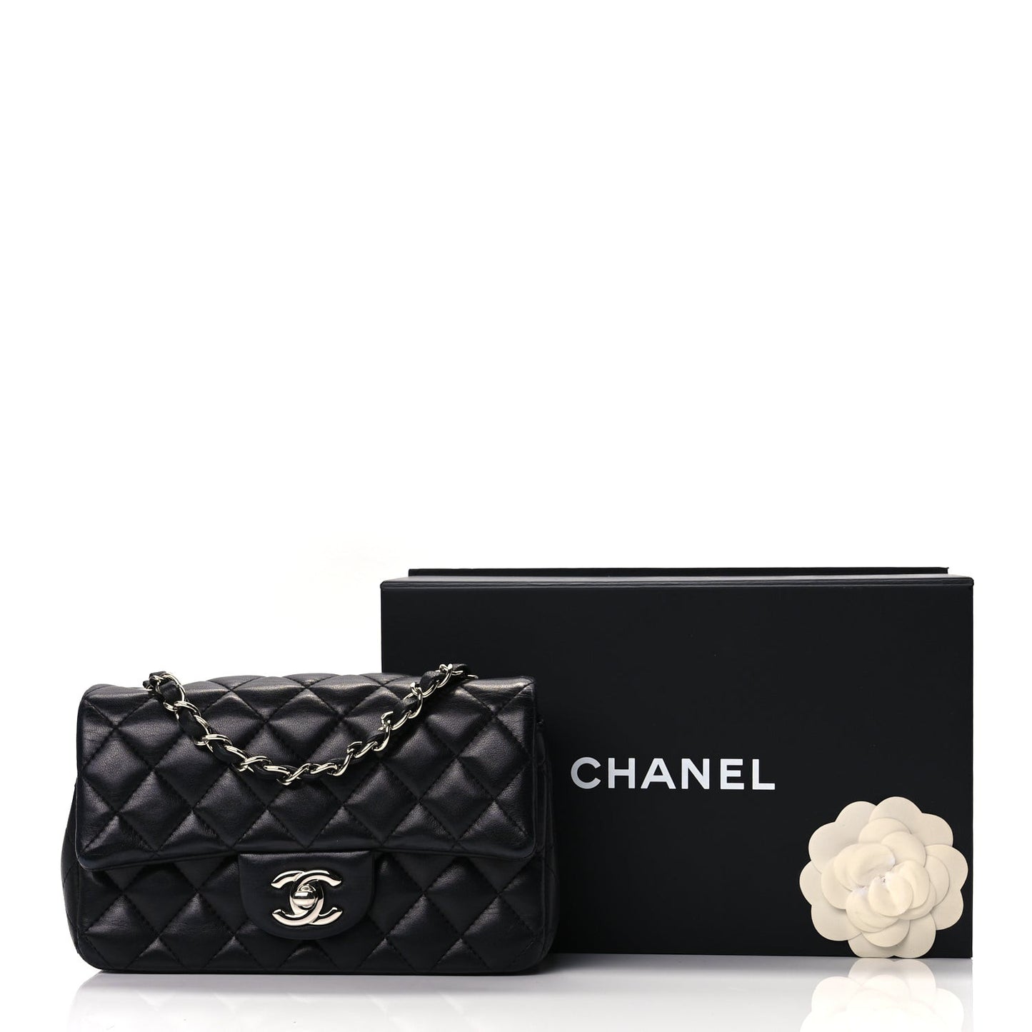 Lambskin Quilted Mini Rectangular Flap Black
