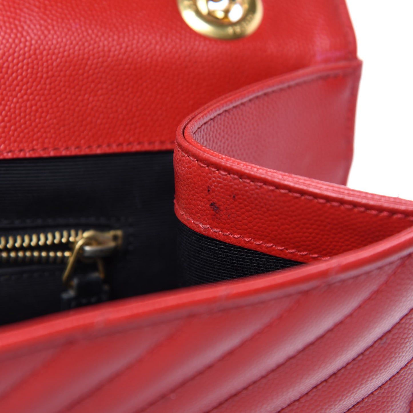 Grain De Poudre Matelasse Chevron Large Monogram Satchel Lipstick Red