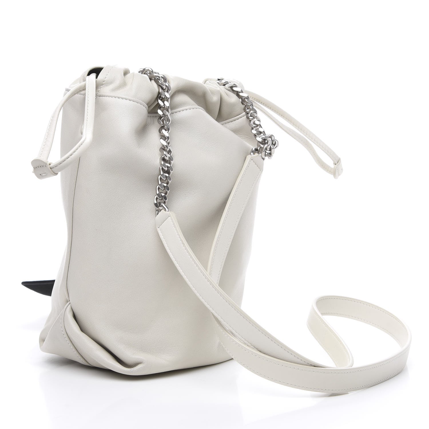 Saint Laurent Lambskin Small Teddy Bucket Bag White 2 of 7