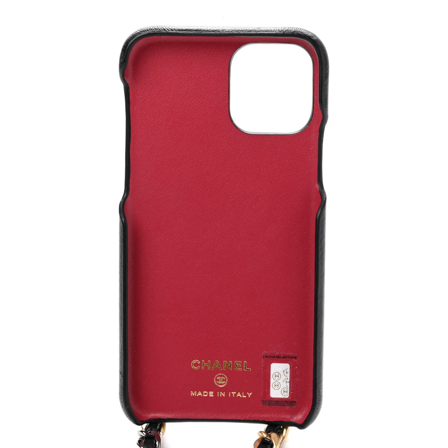 Shiny Goatskin Quilted 19 iPhone XI Pro Holder With Chain Black