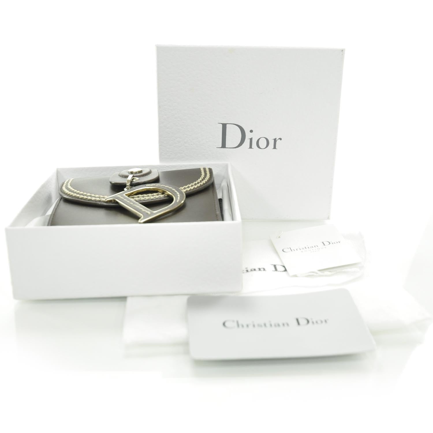 Christian Dior Leather Detective Charm Wallet Brown 5 of 7