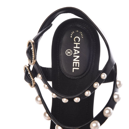 Chanel Lambskin Pearl Thong Sandals 38 Black 11 of 24